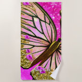 Trendy Girl Pink and Gold Butterfly Custom Name Strandlaken (Voorkant)