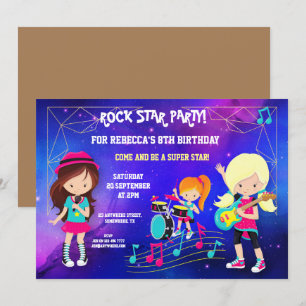 Trendy Girls Rock Pop Star Birthday Party Kaart