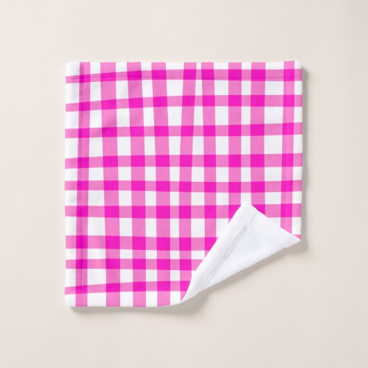 Trendy Girly Abstract Gingham in vet roze wit Bad Handdoek (Wasdoekje)