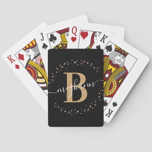 Trendy Girly Black Gold Name Script Monogramed Pokerkaarten (Achterkant)