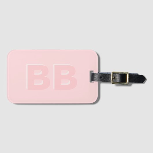 Trendy Girly Blush Roze Modern Monogram Initiaal Bagagelabel (Voorkant (horizontaal))