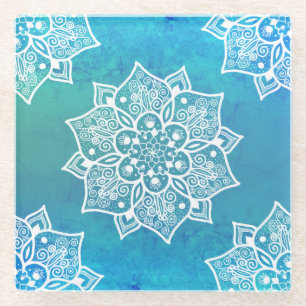 Trendy girly boho mandala handgetekend patroon glazen onderzetter