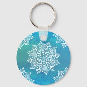 Trendy girly boho mandala handgetekend patroon sleutelhanger
