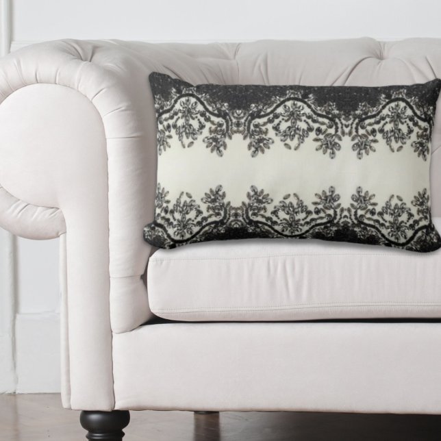 trendy girly chic mode  zwart-wit kussen (trendy girly chic fashion vintage black and white lumbar pillow)