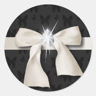 trendy girly chique diamant witte boog ronde sticker