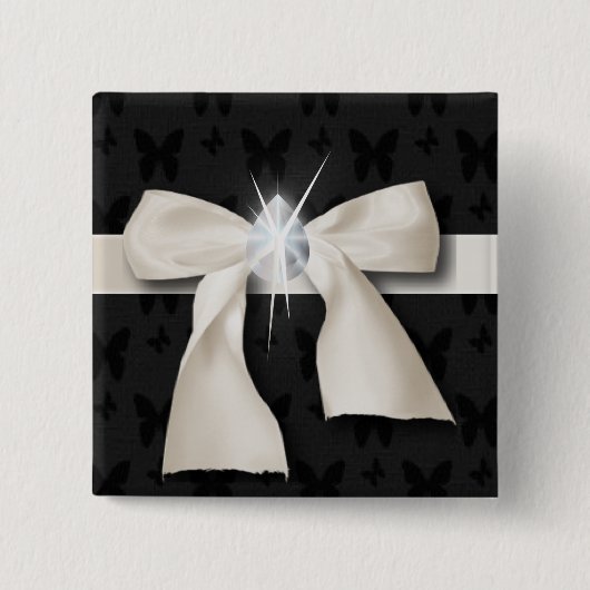 trendy girly chique diamant witte boog vierkante button 5,1 cm (Voorkant)