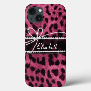 Trendy girly faux hot roze leopard animal print iPhone 13 hoesje