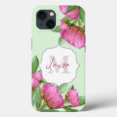 Trendy Girly Floral Peony Monogrammed Case-Mate iPhone Case (Achterkant)