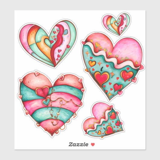 Trendy Girly Hearts Custom-Cut Vinyl Sticker (Vel)