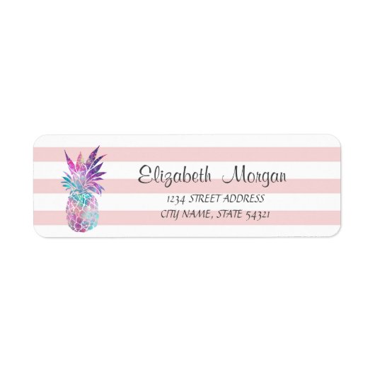 Trendy Girly Pineapple, Stripes Address Label (Voorkant)