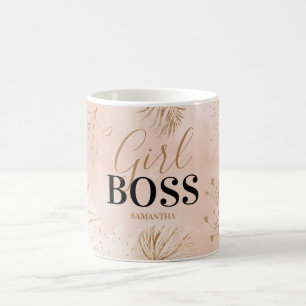 Trendy Girly Pink & Gold Girl Boss Name Koffiemok
