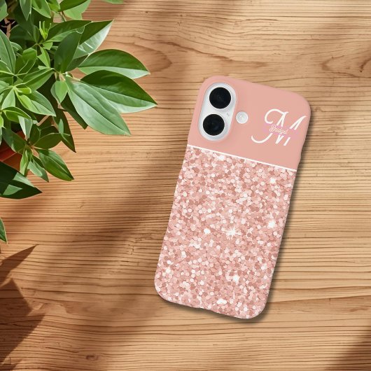 trendy girly Soft Blush Sparkle Monogram name Case-Mate iPhone Case