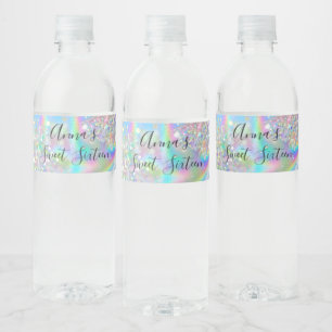 Trendy Glam Nep holografische regenboog Sweet 16 Waterfles Etiket