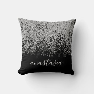 Trendy Glamourey Silver Glittery Sparking Script Kussen