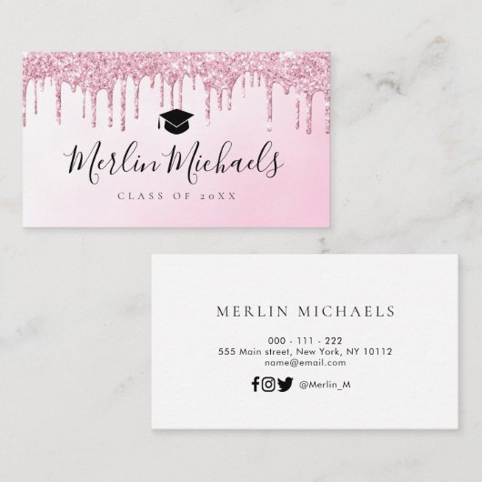 Trendy glitter afstuderen name insert card visitekaartje (Voorkant / Achterkant)