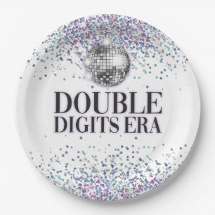 Trendy Glitter Disco Dubbele cijfers Era Verjaarda Papieren Bordje