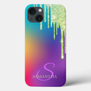 Trendy Glitter Drips Ombre Holographic iPhone 13 Hoesje