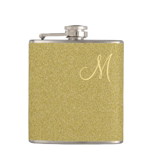 Trendy Glitter Gold Monogrammed Heupfles