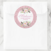 Trendy Glitter Pink Floral Sweet 16 Ronde Sticker (Tas)