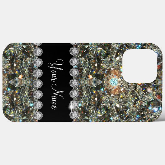 Trendy Glitzy Faux Bling Jewels Monogram Case-Mate iPhone Case (Achterkant (horizontaal))