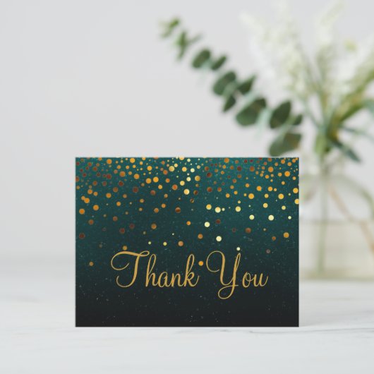 Trendy goedkope gouden glitter groen dank u briefkaart (Staand voorkant)