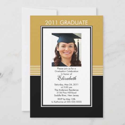 Trendy Gold & Black Photo Afstuderen Invitation Kaart (Voorkant)