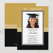 Trendy Gold & Black Photo Afstuderen Invitation Kaart (Voorkant / Achterkant)