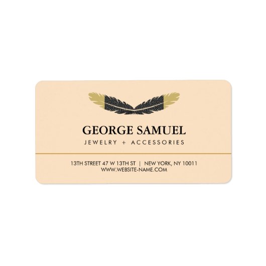 Trendy Gold Dipped Boho Feather Designer Pink  Etiket (Voorkant)