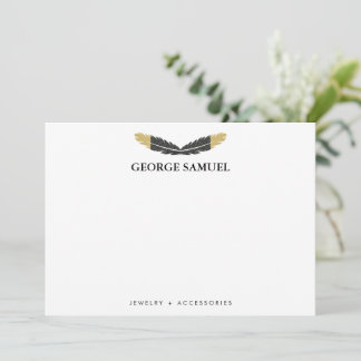 Trendy Gold Dipped Boho Feather Designer White Notitiekaartje