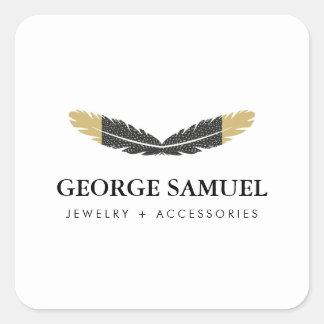 Trendy Gold Dipped Boho Feather Designer White Vierkante Sticker