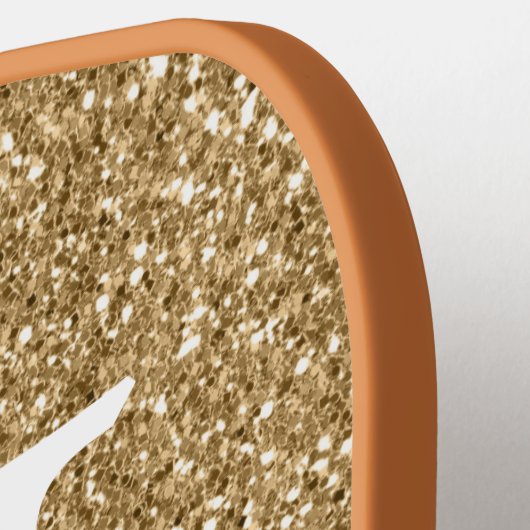 Trendy Gold Faux Glitter Monogram Initiaal Name Pickleball Paddle (Links Detail)