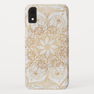 Trendy Gold Floral Mandala Marble Design iPhone XR Hoesje