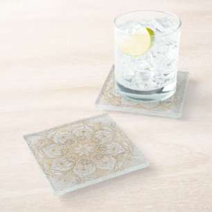 Trendy Gold Floral Mandala Marble Design Glazen Onderzetter
