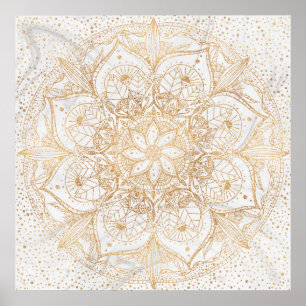 Trendy Gold Floral Mandala Marble Design Poster