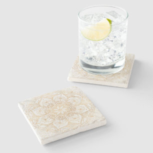 Trendy Gold Floral Mandala Marble Design Stenen Onderzetter