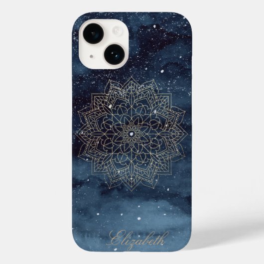Trendy Gold Floral Mandala Navy Blue Case-Mate iPhone Case (Achterkant)