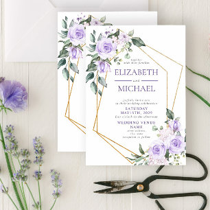 Trendy Gold Geometric Lila Floral Spring Invitati Kaart