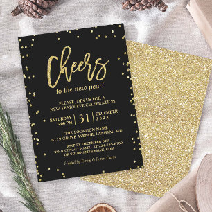 Trendy Gold Glitter Cheers Nieuwjaar Eve Party Kaart