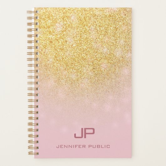 Trendy Gold Glitter Elegant Modern Monogram Naam Planner (Voorkant)