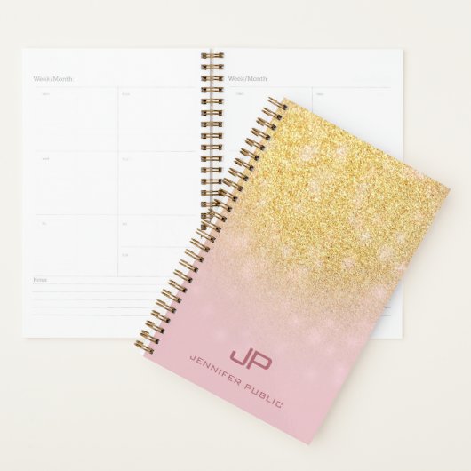Trendy Gold Glitter Elegant Modern Monogram Naam Planner (Display)