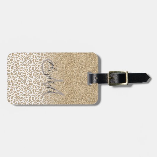 Trendy Gold Glitter en afdrukverloop op luipaard Bagagelabel (Voorkant horizontaal)