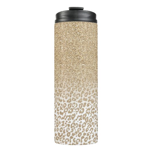 Trendy Gold Glitter en afdrukverloop op luipaard Thermosbeker (Voorkant)