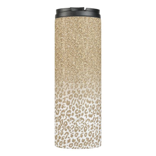 Trendy Gold Glitter en afdrukverloop op luipaard Thermosbeker (Achterkant)