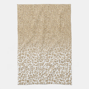 Trendy Gold Glitter en Leopard Print Gradiënt Theedoek