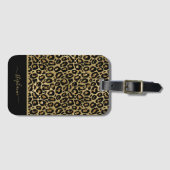 Trendy Gold Glitter Leopard Animal Print Monogram Bagagelabel (Voorkant (horizontaal))