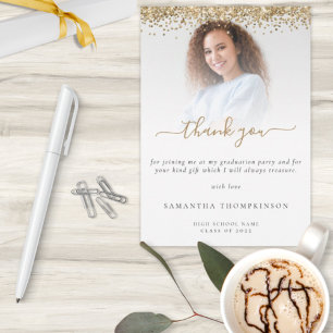 Trendy Gold Glitter Photo Afstuderen Bedankkaart
