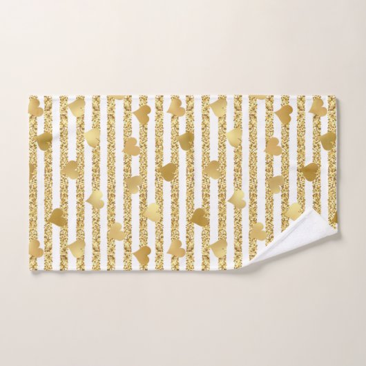 Trendy Gold Glitter Romantic Hearts Girly Pattern Bad Handdoek (Handdoek)