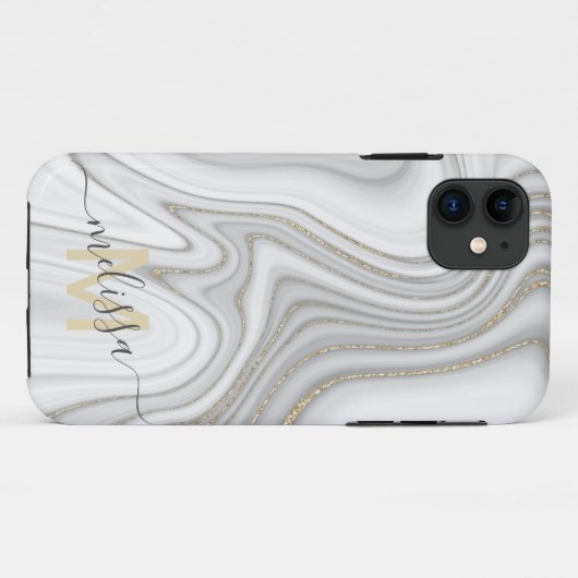 Trendy gold glitter sparkle marmer monogram Case-Mate iPhone case (Achterkant (horizontaal))