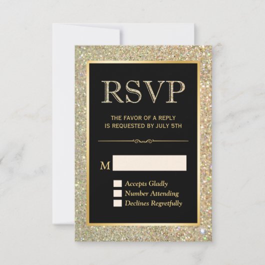 Trendy Gold Glitter Sparkles RSVP Response Kaart (Voorkant)