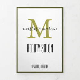 Trendy Gold Green Foto Monogram Salon Brochure Drieluik Kaart